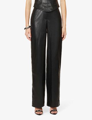 Rosie Corsets + Mid-Rise Straight-Leg Faux-Leather Trousers