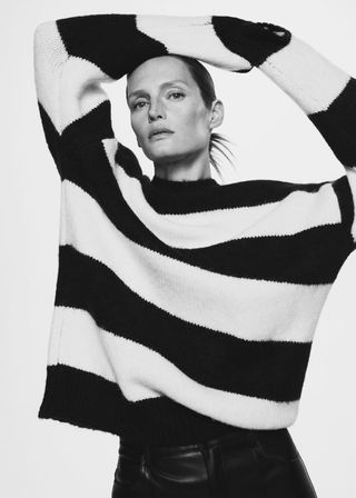 Mango + Stripe-Print Sweater With Perkins Neck