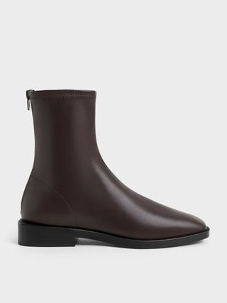 Charles & Keith + Square Toe Zip-Up Ankle Boots