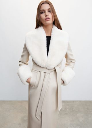 Mango + Wool Coat With Detachable Fur Details