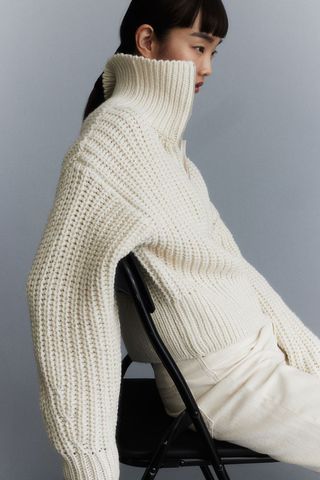 H&M + Chunky-Knit Half-Zip Sweater