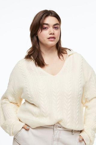 H&M+ + Collared Cable-Knit Sweater