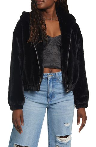 BP + Hooded Faux Fur Jacket