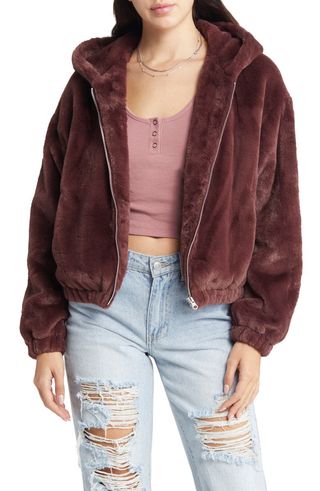 BP + Hooded Faux Fur Jacket
