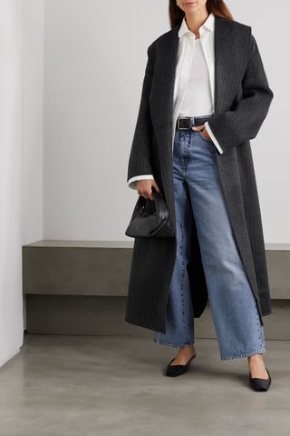 Toteme + Oversized Belted Pinstriped Wool Coat
