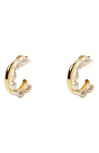 Argento Vivo + Imitation Pearl Double Row Hoop Earrings