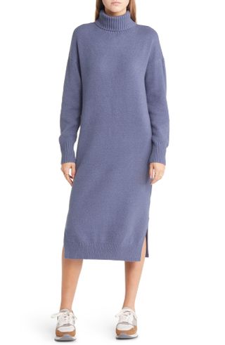 Treasure & Bond + Long Sleeve Turtleneck Cotton & Wool Blend Sweater Dress