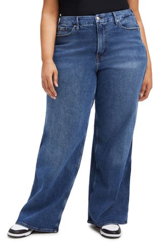 Good American + Good Stacked High Waist Wide Leg Jeans