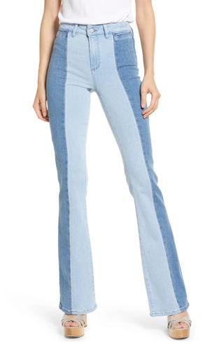 Paige + Laurel Canyon High Waist Two-Tone Bootcut Jeans