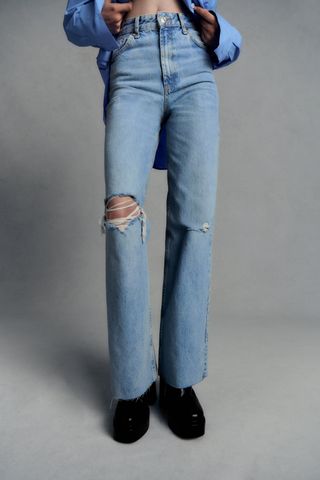 Zara + TRF Ripped Wide-Leg Jeans
