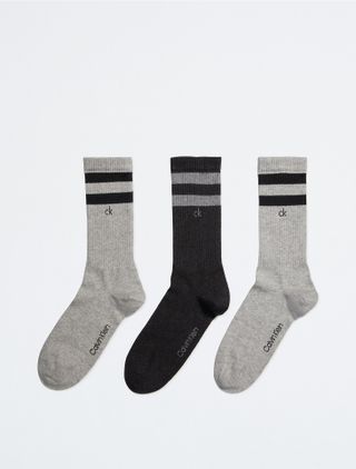 Calvin Klein + Double Stripe Logo 3-Pack Crew Socks