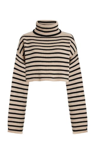 The Frankie Shop + Athina Striped Wool-Blend Cropped Turtleneck Sweater