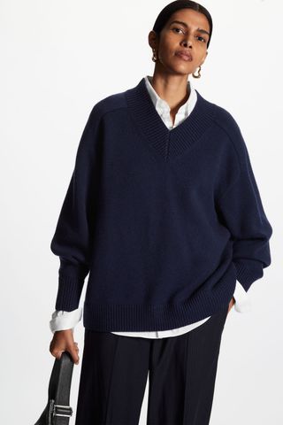 COS + Oversized V-Neck Wool Sweater