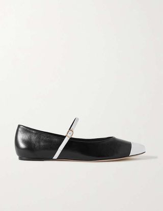 Porte & Paire + Two-Tone Leather Mary Jane Ballet Flats