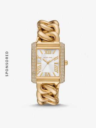 Michael Kors + Oversized Emery Pavé Gold-Tone Curb Link Watch