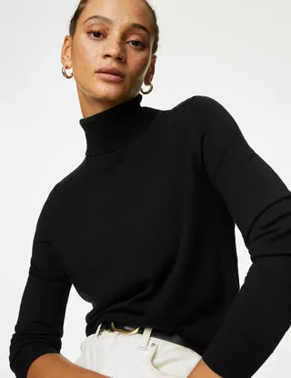 M&S Collection + Pure Merino Wool Roll Neck Jumper