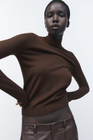 Zara + Basic Knit Mock Neck Sweater
