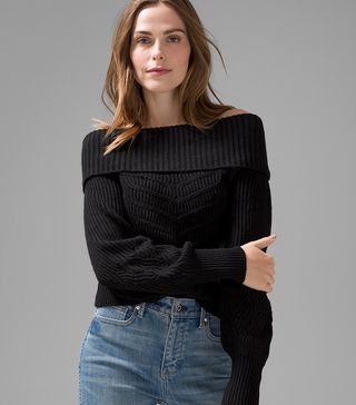 White House Black Market + Off-the-Shoulder Cable Knit Sweater