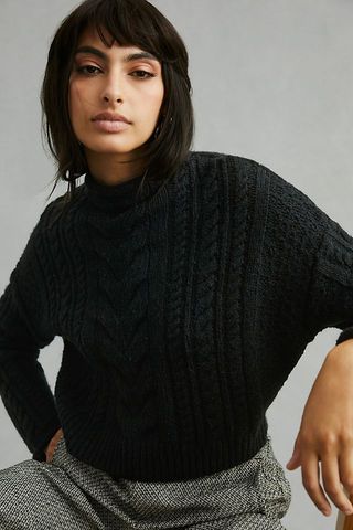 Pilcro + Mock-Neck Cable-Knit Sweater