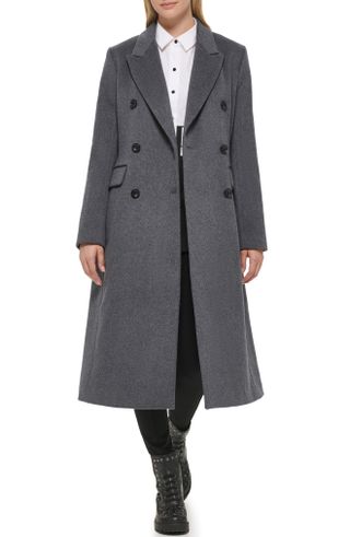 Karl Lagerfeld + Wool Blend Double Breasted Coat