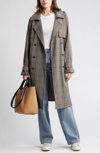 Steve Madden + Shinely Plaid & Houndstooth Trench Coat