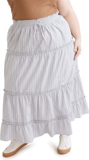 Madewell + Striped Ruffle Tiered Pull-On Maxi Skirt