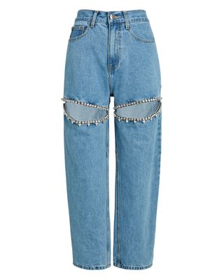 Area + Crystal Slit High-Rise Jeans