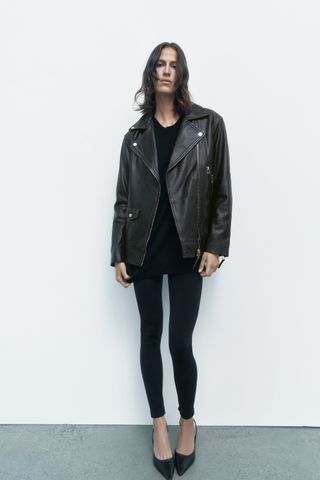 Zara + Oversized Leather Jacket