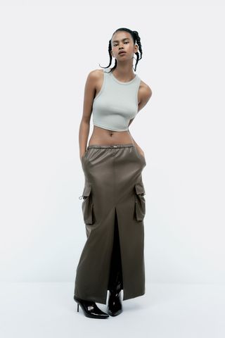 Zara + Faux Leather Cargo Skirt