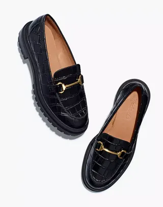 Madewell + The Bradley Hardware Lugsole Loafer in Croc Embossed Leather