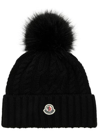 Moncler + Pompom Cable-Knit Wool-Blend Beanie