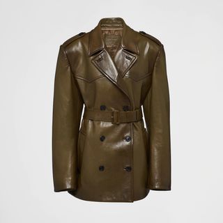 Prada + Double-Breasted Leather Coat