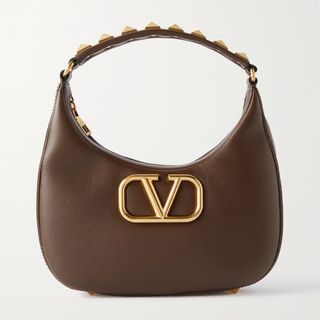 Valentino Garavani + Stud Sign Embellished Leather Shoulder Bag