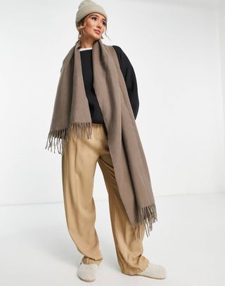 ASOS Design + Supersoft Scarf With Tassels in Putty