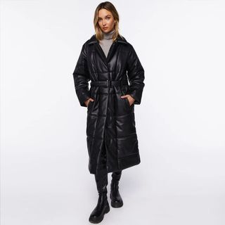 Forever 21 + Faux Leather Longline Puffer Coat