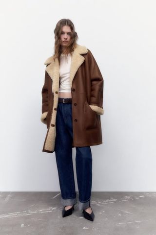 Zara + Real Leather Double Faced Coat