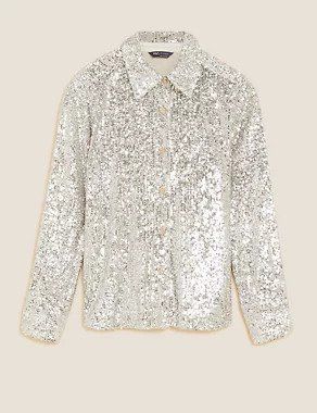 M&S Collection + Sequin Collared Long Sleeve Shirt