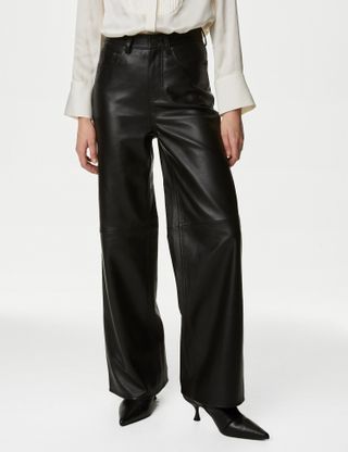 Autograph + Leather Wide Leg Trousers