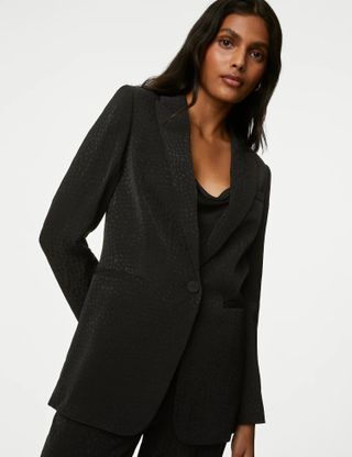 M&S Collection + Satin Jacquard Single Breasted Blazer