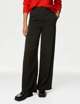 M&S Collection + Satin Jacquard Wide Leg Trousers