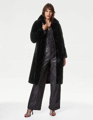 M&S Collection + Faux Fur Longline Coat