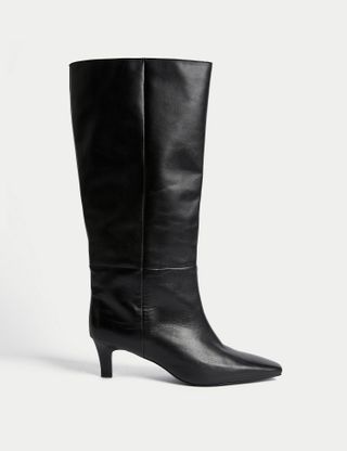 M&S Collection + Leather Kitten Heel Knee High Boots