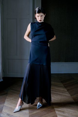 Zara + Draped pleated dress