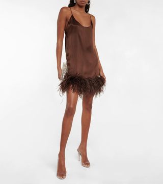 Oseree + Brown silk slip dress