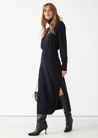 & Other Stories + Fitted Padded Shoulder Wool Dress