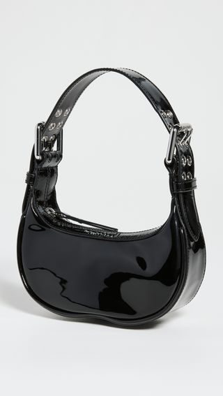 By Far + Mini Soho Black Patent Leather Bag