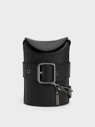 Charles & Keith + Black Jules Leather Belted Bucket Bag
