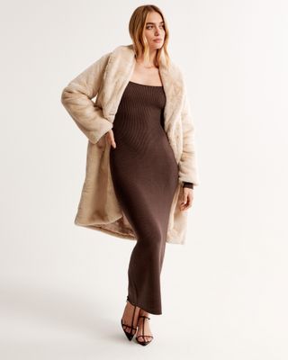 Abercrombie & Fitch + Long-Sleeve Squareneck Maxi Sweater Dress