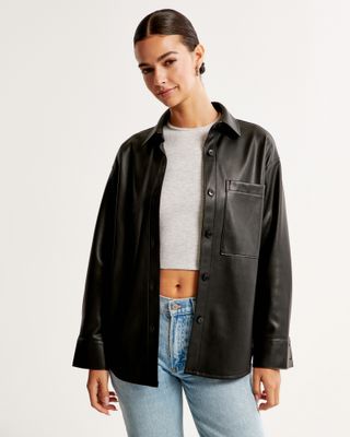Abercrombie & Fitch + Oversized Vegan Leather Shirt