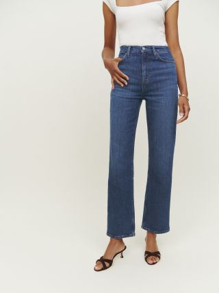 Reformation + Wilder Stretch High Rise Wide Leg Cropped Jeans